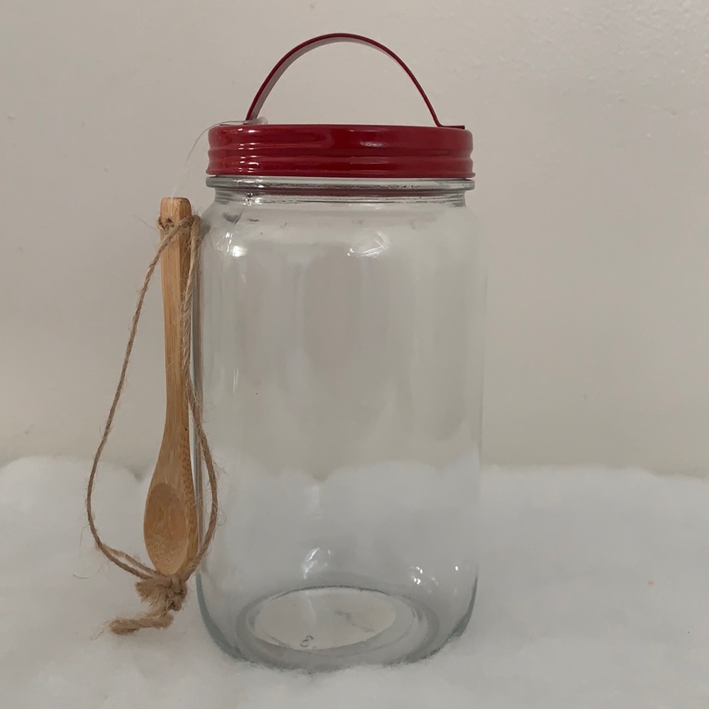Christmas Glass Jar with Lid and spoon. Brand New.